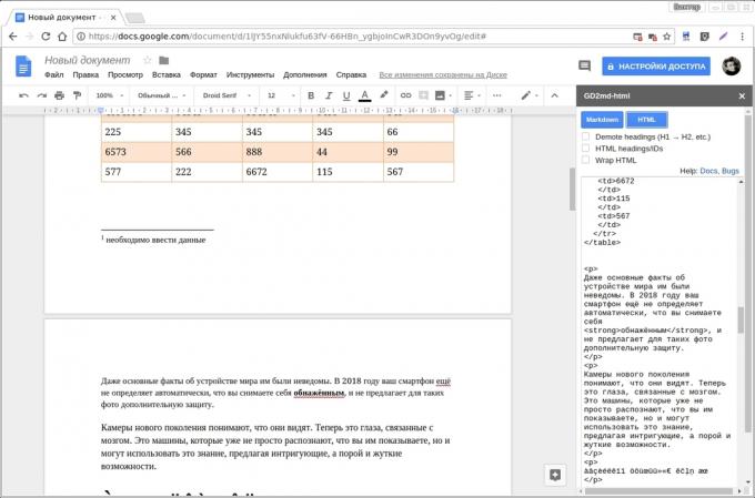 Google Docs lisäosat: GD2md-html