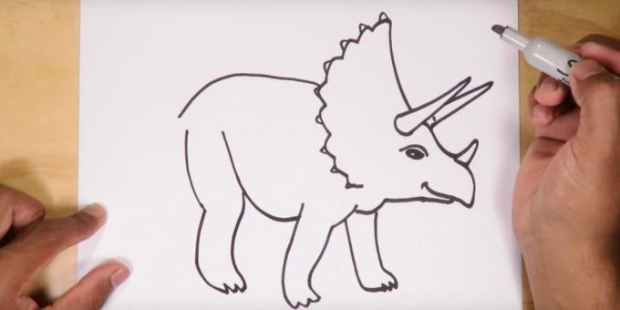 Kuinka piirtää dinosaurus: kuvaa selkä, vatsa ja jalka