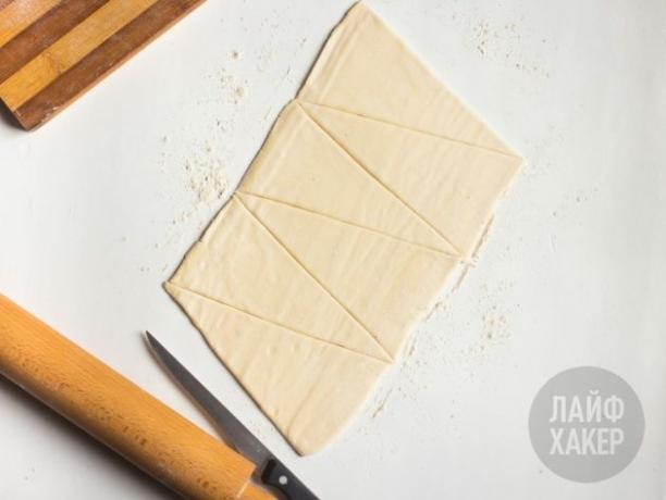 lehtirengas kinkulla ja juustolla: rullaa ja leikkaa lehtitaikinaksi