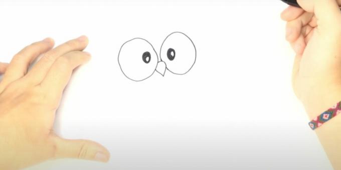Kuinka piirtää pöllö: piirrä silmät ja nokka