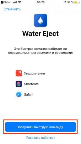 Jos vettä pääsee iPhone: painiketta "Get komentorivi"