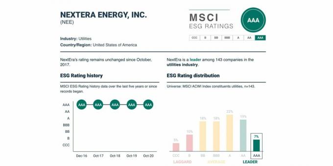 ESG-luokitus ja sen dynamiikka NextEra Energylle, $ NEE, toukokuu 2021.