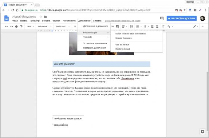 Google Docs lisäosat: Alaviite Style