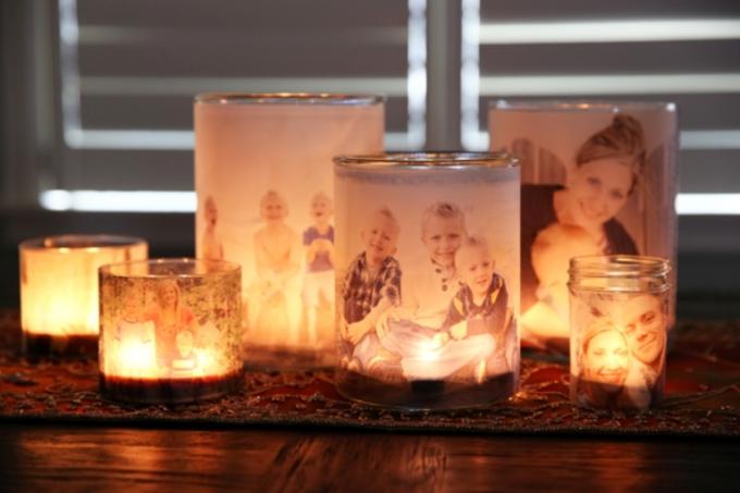 Kuinka tehdä uudenvuoden lahja omin käsin: Kynttilänjalat perhekuvia