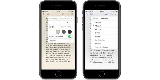 iBooks iPhone ja iPad: asetus layout