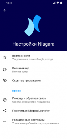 Launcher Android Niagara kantoraketti: Asetukset