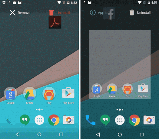Android M uninstall sovellus