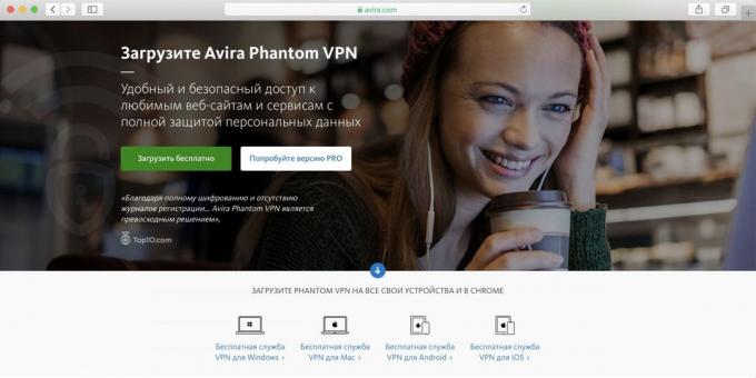 Paras ilmainen VPN PC, Android ja iPhone - Avira Phantom VPN