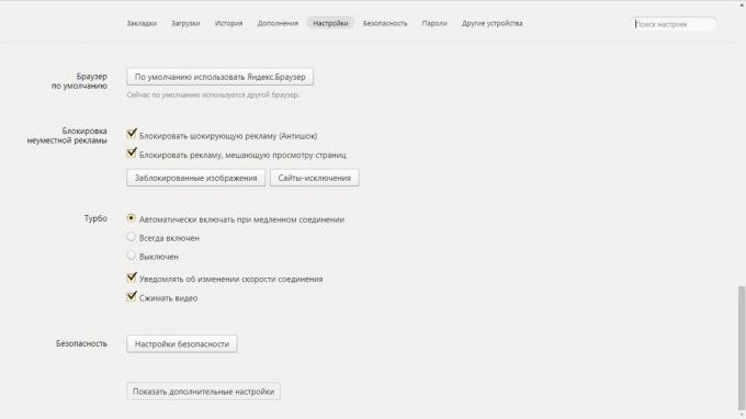 Kuinka käynnistää turbo tilassa Yandex. Selain: Yandex asetukset. selain