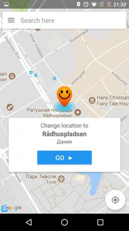 Kuinka muuttaa sijainti: Valitse väärä asento kartalta ja klikkaa GO-painiketta