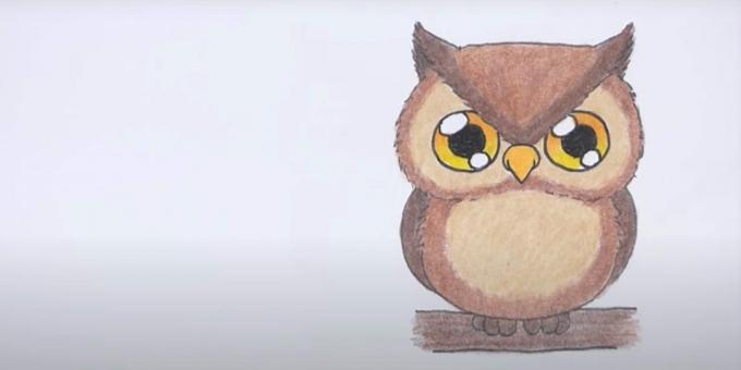 Piirustus sarjakuva pöllö lyijykynillä