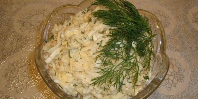Artisokka reseptejä: salaatti maa-artisokka, juusto ja munat
