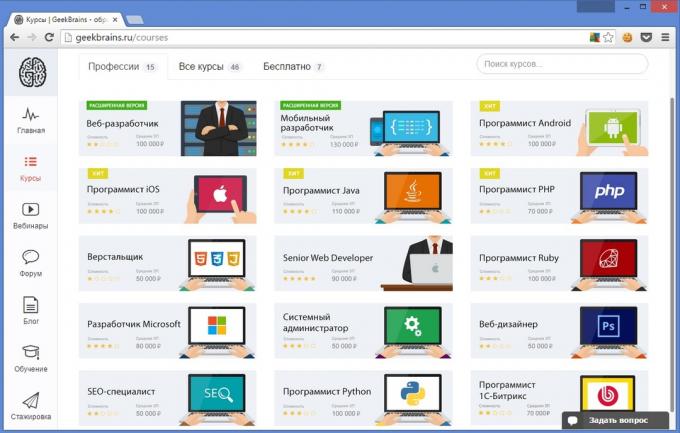 GeekBrains Meillä on 46 kursseja