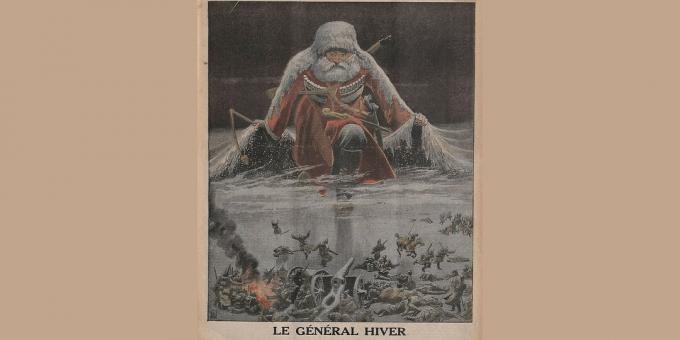 Venäjän valtakunnan historia: "General Winter etenee Saksan armeijaan", Louis Bomblayn kuvitus Le Petit Journalista tammikuussa 1916. 