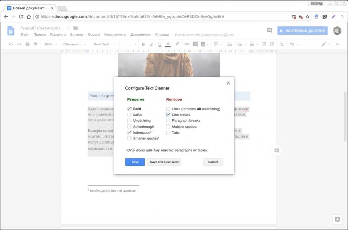 Google Docs lisäosat: Teksti Cleaner