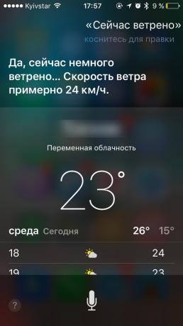 Siri komento: sää 