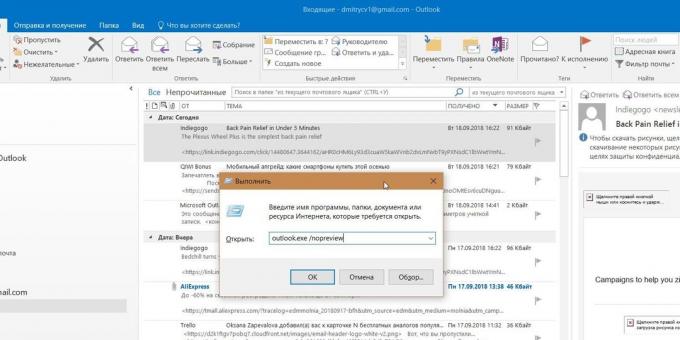 Microsoft Outlook: Komentorivikomento