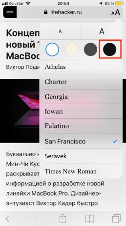 Tumma tilassa Safari iPhonessa: Valitse tumma teema