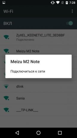 Miten jakaa internet puhelimesta Android: yhdistä Nexus 5 Meizu M2 Huomautus Wi-Fi