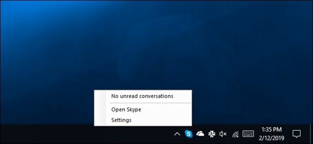 Skype UWP Ohjelmaan ei kuulu valikosta "Lopeta skype»