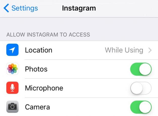 Pääsyn valvonta hakemuksen tiedot iOS Instagram 9