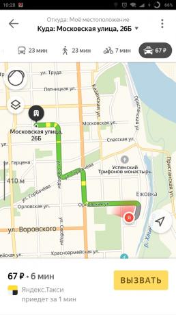 "Yandex. Kartta "kaupunki: taksi