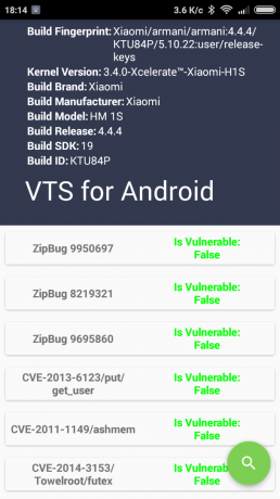  VTS Android: testitulokset