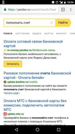"Yandex": tilin täyttö