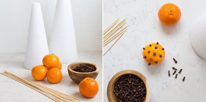 Miten sisustaa pöytä uudenvuodenaaton: mandariini puu