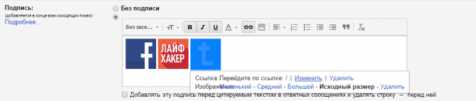 Allekirjoitus Gmailissa kuvakkeet sosiaalisten verkostojen