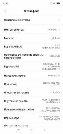 Yleiskuva Xiaomi Mi 8 Lite: Järjestelmä Versio