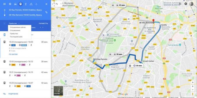 Google Maps. Saapumisaika arvio