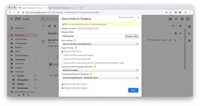 Tapoja ladata tiedostoja Dropbox: kopioida koko kirjeen tallentaa sähköposteja Dropbox