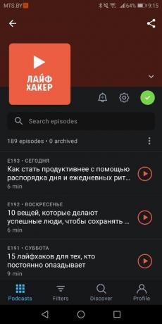 Podcast Layfhakera vapaassa Android Pocket Casts