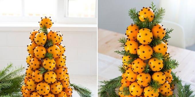 Miten sisustaa pöytä uudenvuodenaaton: mandariini puu