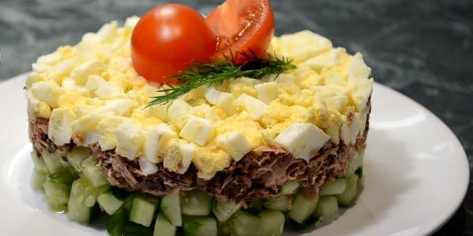Salaatti tonnikala, kurkkua ja munia