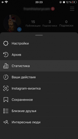 Tilastojen tarkasteleminen Instagramissa: avaa valikko