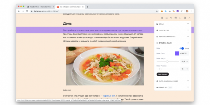 Readermode laajennus lisää täysi lukema Chromessa 