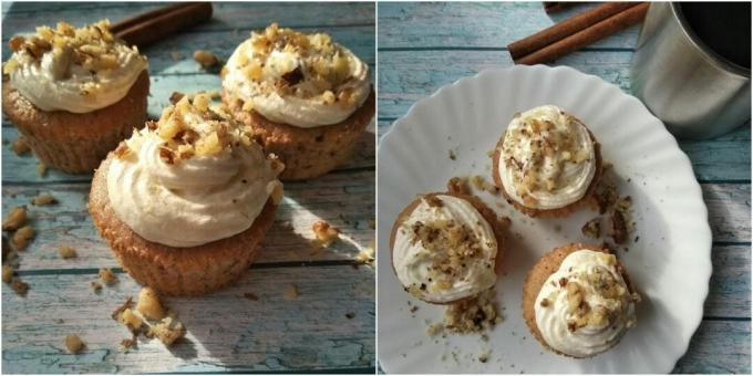 Vaahterasiirappi ja voita pähkinä cupcakes: yksinkertainen resepti