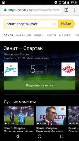 "Yandex": Tulokset ottelun