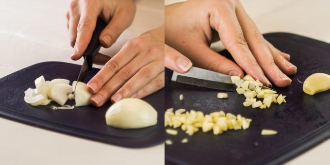 Miten kokki perunat lihalla: sipuli ja valkosipuli
