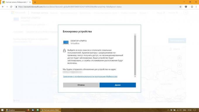 Etälukitus PC, jossa Windows 10: Valitse "Seuraava" -painiketta