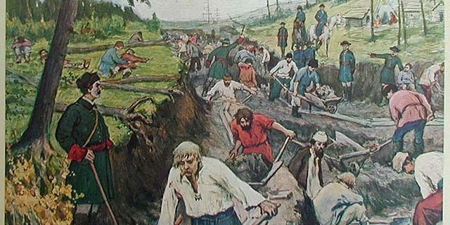Venäjän valtakunnan historia: Ladogan kanavan rakentaminen, Aleksander Moravovin ja Ivan Sytinin piirustus, 1910. 