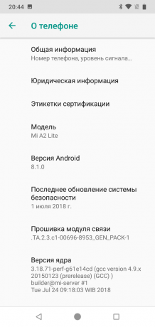 Xiaomi Mi A2 Lite: Järjestelmä Versio