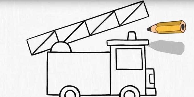 Kuinka piirtää paloauto: lisää tikkaat ja majakka