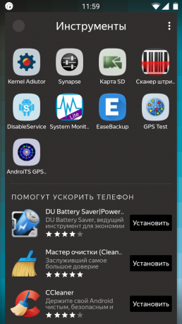 Yandex Launcher: Työkalut