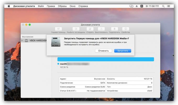 Miten poistaa tiedosto MacOS: suorita "Disk Utility"