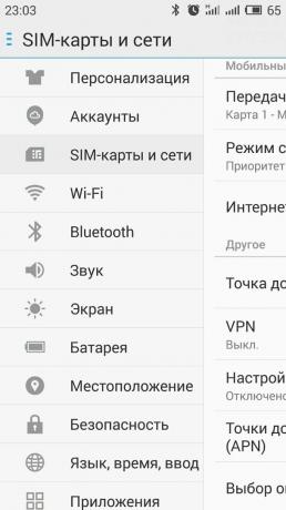 Miten jakaa internetiin Android-älypuhelin: avaa «SIM-kortin ja verkon" -osiossa