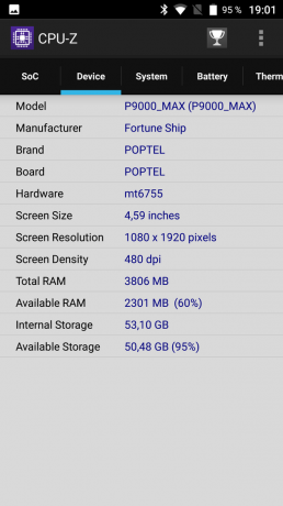 Suojattu älypuhelin Poptel P9000 Max: CPU-Z