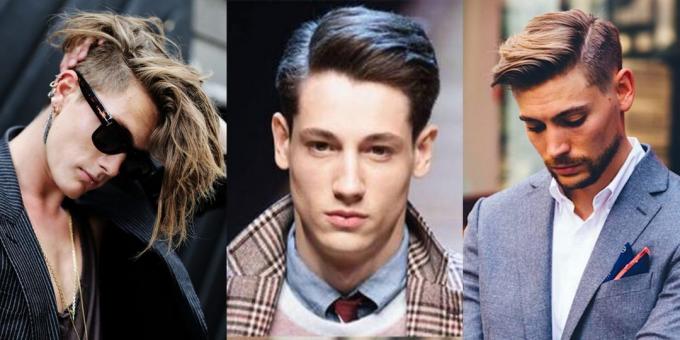 Trendikäs miesten hiustenleikkuu 2019: anderkat kanssa puoli jakaus